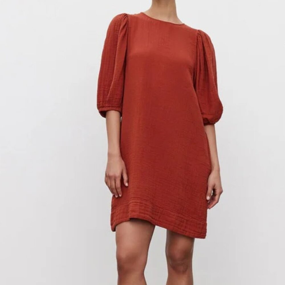 NWT $238 VELVET BY GRAHAM & SPENCER KARINA COTTON GAUZE DRESS IN BURNT SIZE S